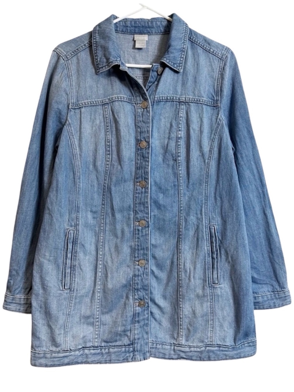 Chicos Elongated Delphine Indigo Cotton Linen Denim Jean Jacket